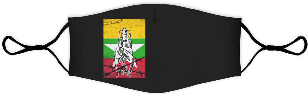 Face Mask: Salute with barbed wire and Myanmar Flag (Black)